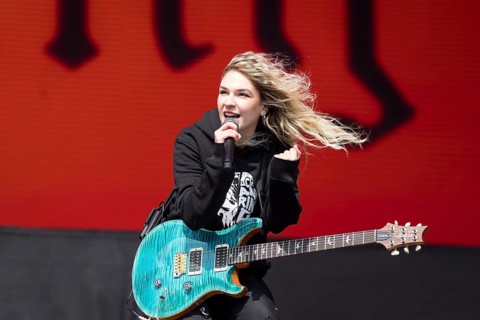 Daniela Villarreal Vélez, singer of The Warning at the Rock am Ring Festival on Sunday, Nürburgring