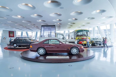 Mercedes-Benz 500 SL from 1991 driven by Princess Diana, Lady Di. The Mercedes-Benz Museum in
