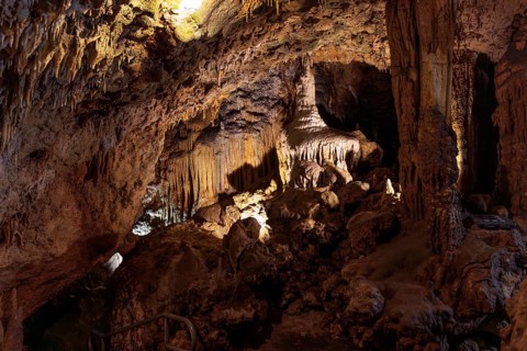 Limestone rock formations in a cave at Florida Caverns State Park in the Florida panhandle near