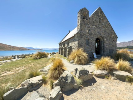 The Church of the Good Shepherd in front of a blue sky, Lake Tekapo, South Island, New Zealand,