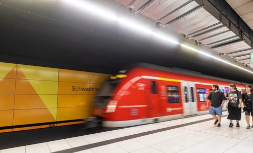S-Bahn of the Stuttgart region in a stop Schwabstraße. Stuttgart, Baden-Württemberg, Germany