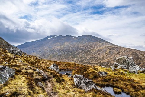 View from Nevis Range Mountains, Grampian Mountains, Fort William, Highland, Lochaber, Scotland, UK