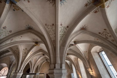 Late Gothic ribbed vault in the lay refectory, built in 1530, painted in 1528, Bebenhausen