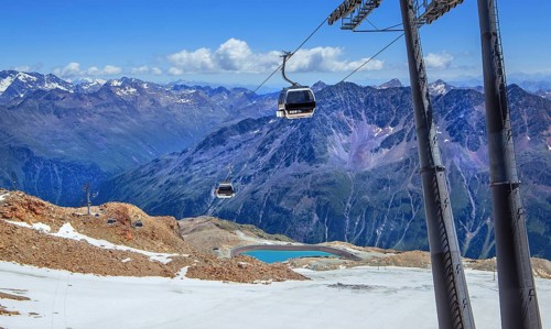 Cable car to Tiefenbachkogl on the Ötztal glacier road, Sölden, Ötztal, Ötztal Alps, Tyrol, Austria