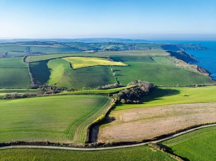 Farms and Fields over Brixham and Kingswear from a drone, Devon, England, United Kingdom