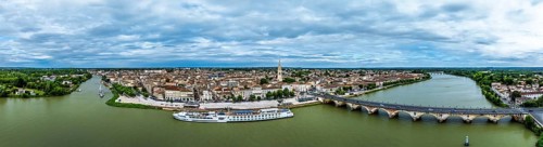 Panorama of Libourne from a drone, Gironde, Nouvelle-Aquitaine, Saint-Emilion and Pomerol,