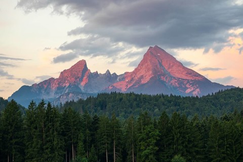 Morning alpenglow with a view of the Watzmann