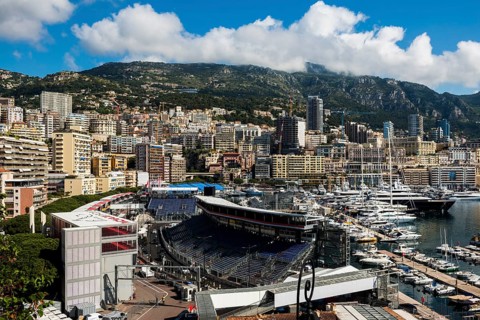 Panorama, Skyline with skyscrapers by the sea, Monte Carlo, Cote d'Azur, Monaco