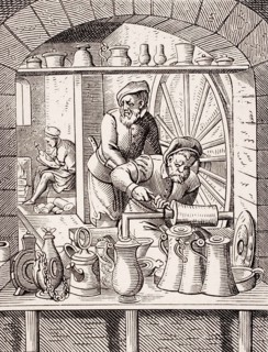 Tin man, tinsmith. Reproduction of a woodcut from the 16th century by Jost Amman from the 19th