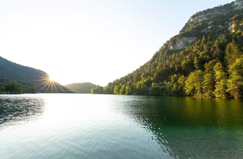 Sunrise in summer at Lake Thumsee near Bad Reichenhall