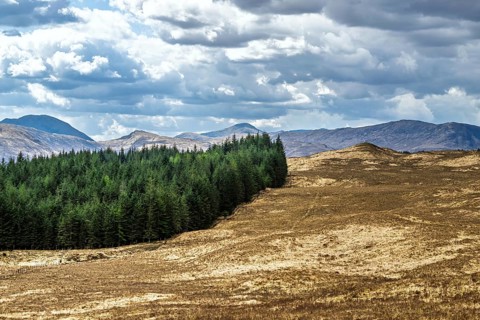 Mountains and Moors over Loch Tulla and River Orchy, Highlands, Scotland, UK