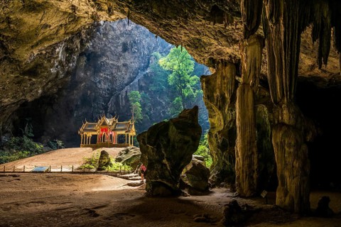 Temple in a stalactite cave, Phraya Nakhon Cave, Khao Sam Roi Yot National Park, Hua Hin, Prachuap