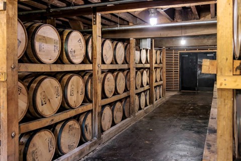 Barrels of whiskey aging in one of the barrel houses at the Jack Daniel Distillery in Lynchburg,