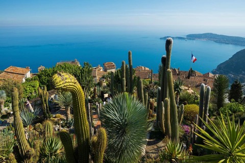 Picturesque mountain village overlooking the sea, Jardin Exotique, Èze, Cote d'Azur,