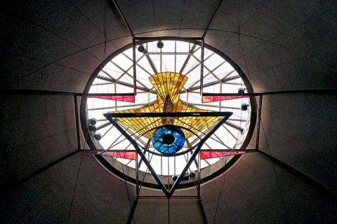View of the dome apex with Trinity window by Rudolf Hoflehner, Ludwigskirche, St Ludwig, Darmstadt,