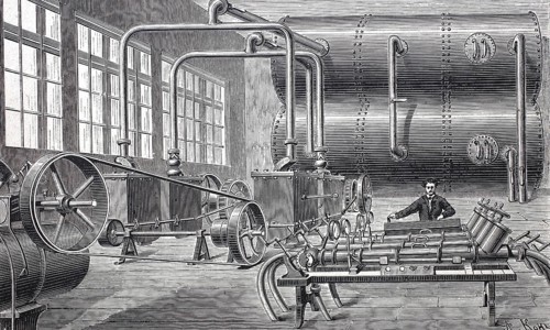 Pneumatic post, main station of the pneumatic post in Paris, around 1860, France, digitally