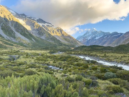 Hiking trail of the Hooker Valley Track, Mount Cook National Park, South Island, New Zealand,