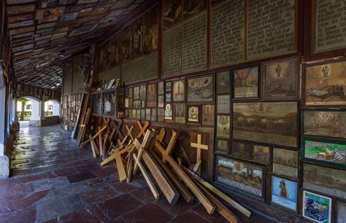 Votive plaques in the walkway around the Chapel of Grace, Kapellplatz, place of pilgrimage,