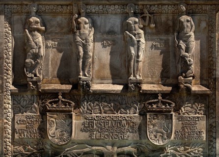 Relief by Heinrich Jobst above the entrance to the Wedding Tower, detail, Mathildenhöhe, UNESCO