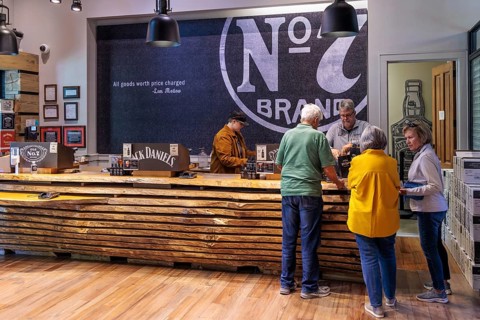 Visitors shopping in the store at the Jack Daniel Distillery in Lynchburg, Tennessee