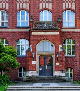 Historic brick building on the grounds of the Charité Campus Mitte, Berlin, Germany