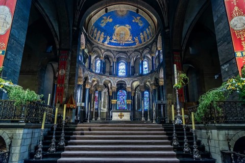 Basilica of Our Lady, Maastricht, Netherlands, magnificent church interior with dome frescoes and