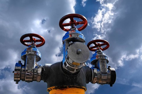 Water hydrant, cloudy sky, Blairstown, New Jersey, USA