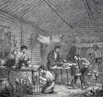 Gold prospector, view into the hut of a gold digger in California, around 1860, America, digitally