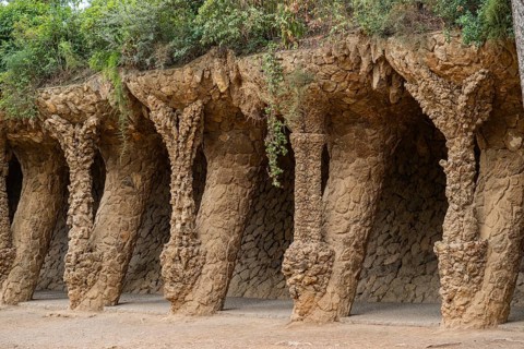 Colonnaded footpath, Park Gueell, Antonio Gaudi architect, Unesco World Heritage Site, Gracia