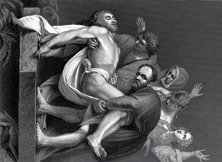 The Entombment of Christ, steel engraving after a painting by Caravaggio, historical, digitally