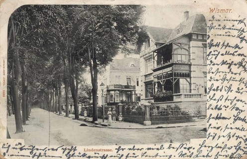 Historical postcard, picture postcard, Lindenstraße in Wismar, Mecklenburg-Vorpommern, Germany,