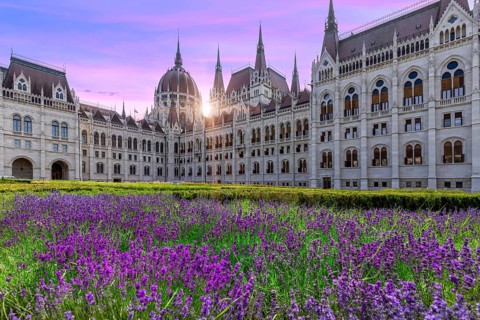Hungary, panoramic view of the Parliament and Budapest city skyline of historic center