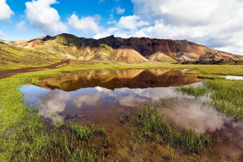 Volcanic landscape, colourful rhyolite mountains, Cumulus, Landmannalaugar, remote hiking area in