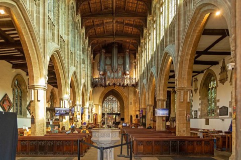 Interior view, Holy Trinity Church, where William Shakespeare was baptised and buried,