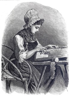Lace maker, bobbin lace, bobbin lace work, from the canton of Sankt Gallen, around 1880,