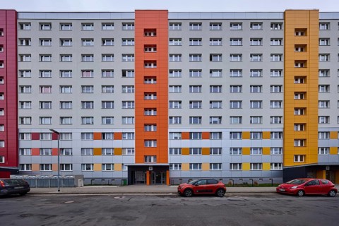 High-rise buildings, residential buildings, residential silos, facade, window, car park with