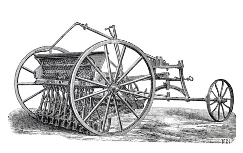 Agriculture, sowing, seed drill system Berolina, sowing machine for e.g. Rüber, around 1850,
