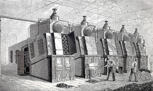 Steam boiler installation, an installation of Naeyer boilers made in Antwerp for the water engine