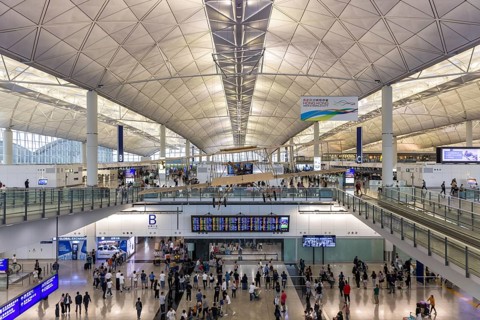 Terminal of Chek Lap Kok Airport (HKG) in Hong Kong, China