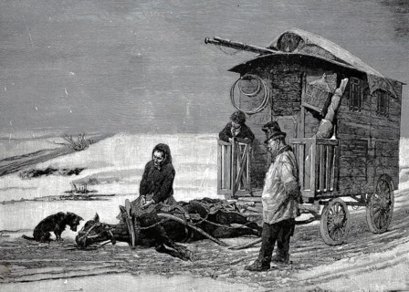 The last steps of the horse that collapsed in front of the carriage and dies, 1880, France,