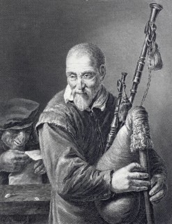 Bagpipe player, bagpiper, steel engraving after a painting by David Teniers, historical, digitally