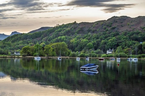 Sunset over Windermere Lake, Ambleside, Lake District, Cumbria, England, United Kingdom