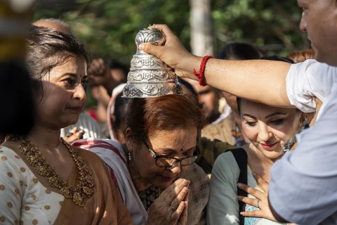 Hindu devotees takes part in Rath Yatra religious procession Guwahati, India on June 27, 2025. Rath