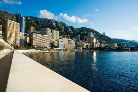 Panorama, Skyline with skyscrapers by the sea, Monte Carlo, Cote d'Azur, Monaco