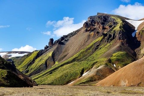 Volcanic landscape, colourful rhyolite mountains, Cumulus, Landmannalaugar, remote hiking area in