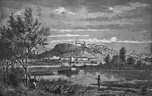 Belgrade at the confluence of the Danube and Sava rivers, capital of Serbia, location on a hill,