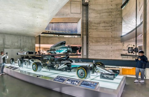 The Mercedes-Benz Museum in Stuttgart presents a journey through the automotive history of the