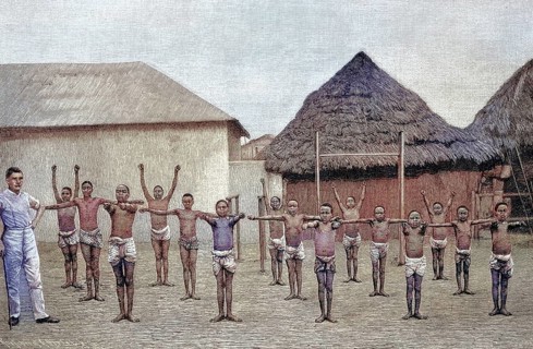 German gymnastics lessons for the natives of Togo, Africa, Togoland was a German protectorate in