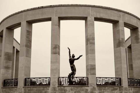 Bronze statue The Spirit of American Youth Rising from the Waves by Donald De Lue, military
