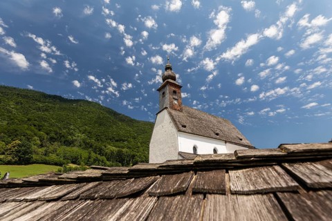 St George's Church in Nonn, Bad Reichenhall. Blue and white sky with a few clouds
